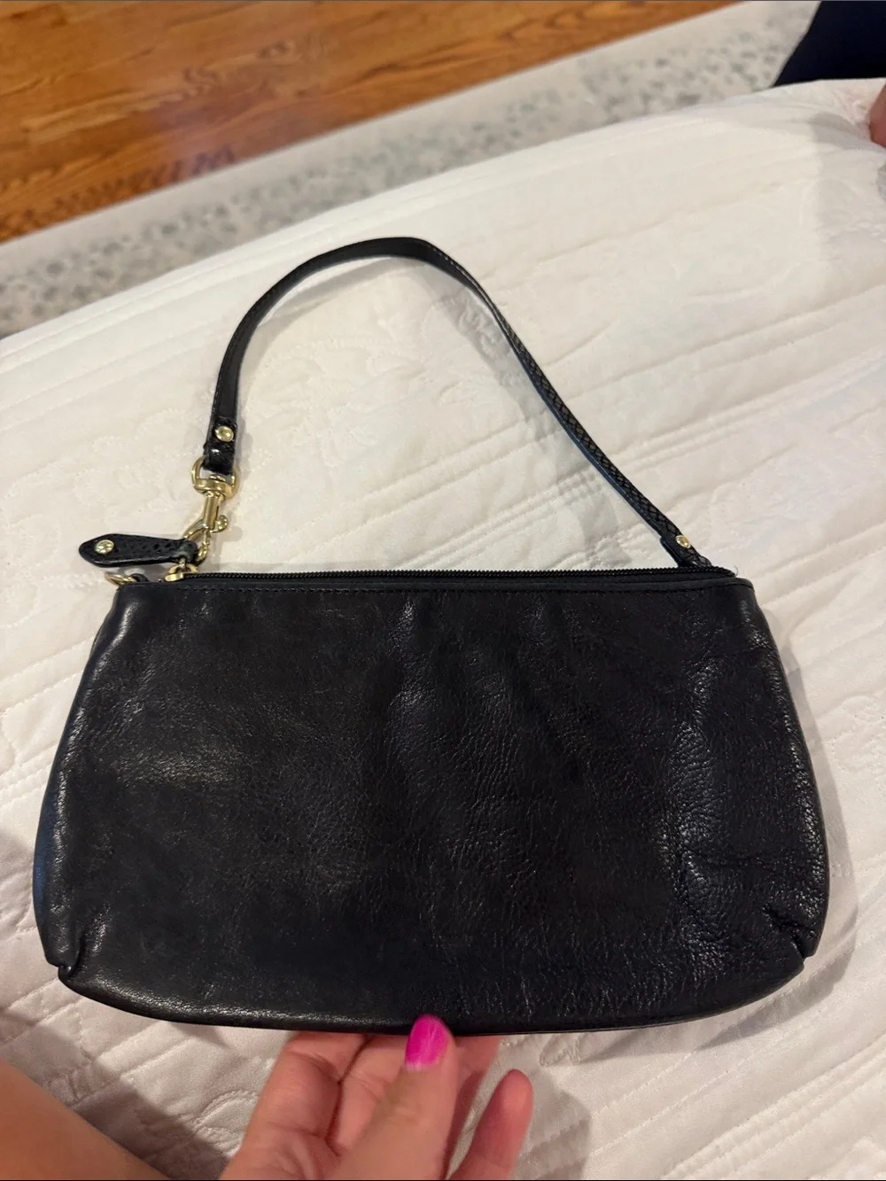 Vintage Coach Black Leather Wristlet with Gold Logo